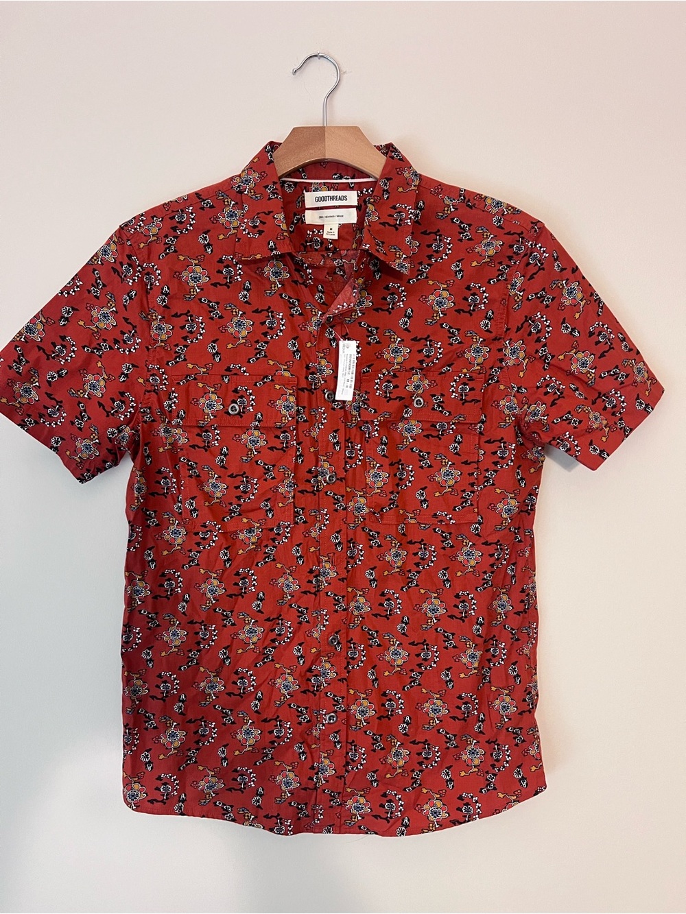 Goodthreads Men’s Red Short-Sleeve Floral Button-Down Shirt